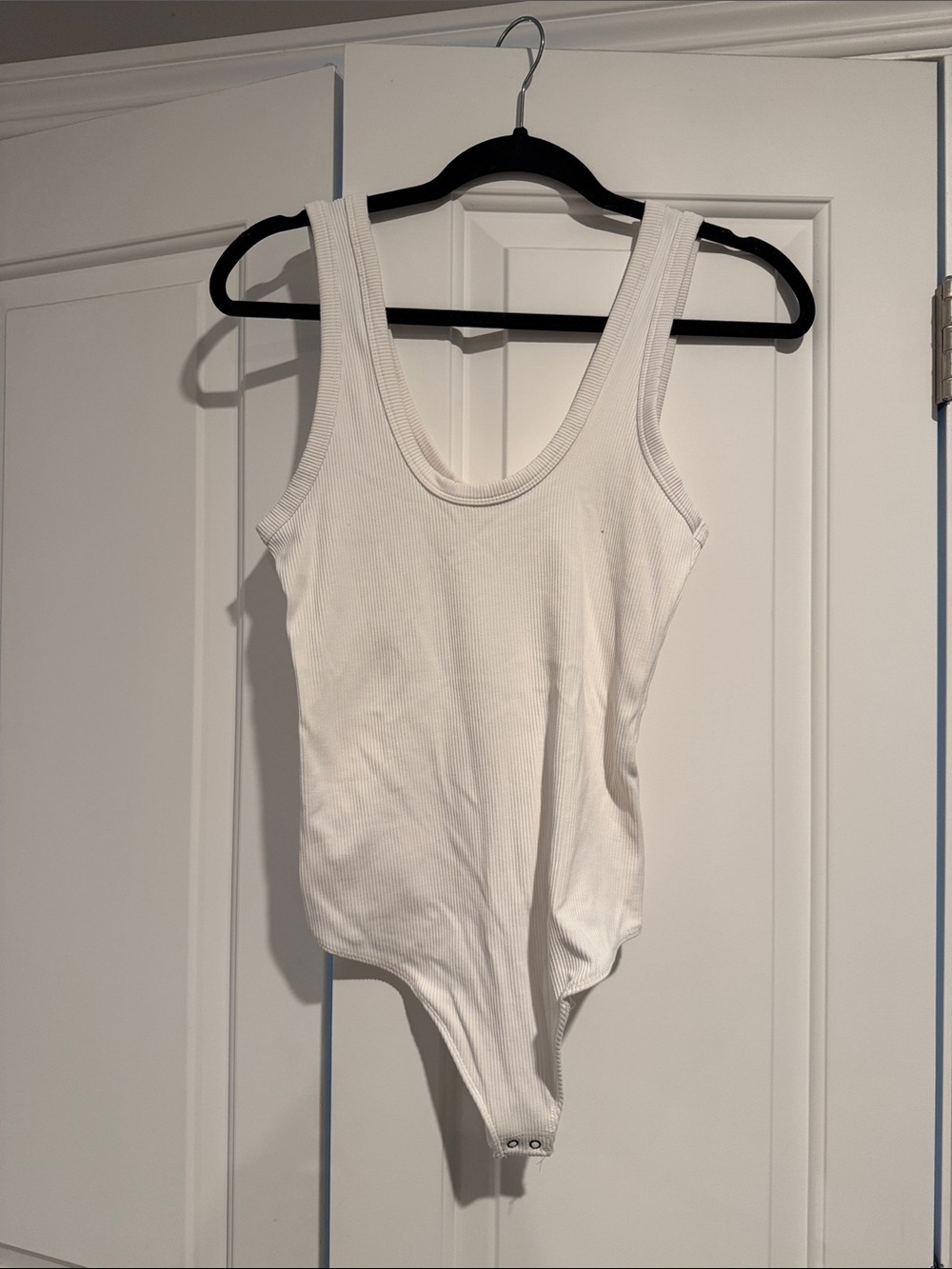 Abercrombie & Fitch White Ribbed Scoop Neck Bodysuit